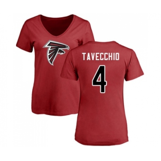 Football Women's Atlanta Falcons #4 Giorgio Tavecchio Red Name & Number Logo T-Shirt - ujerseystore