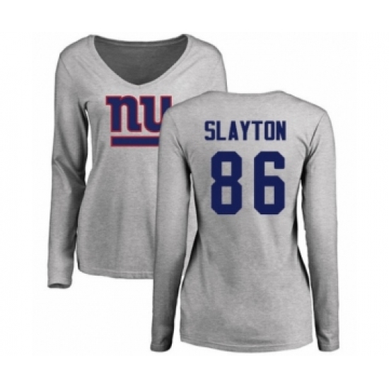 Football Women's New York Giants #86 Darius Slayton Ash Name & Number Logo Long Sleeve T-Shirt - ujerseystore