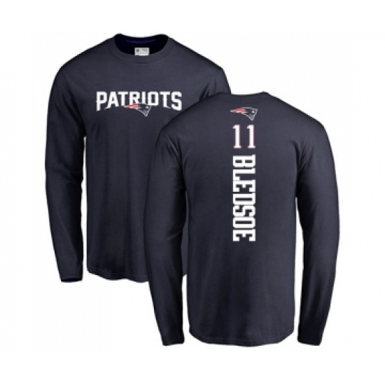 Football New England Patriots #11 Drew Bledsoe Navy Blue Backer Long Sleeve T-Shirt - ujerseystore
