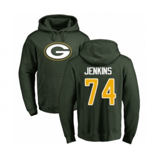 Football Green Bay Packers #74 Elgton Jenkins Green Name & Number Logo Pullover Hoodie - ujerseystore