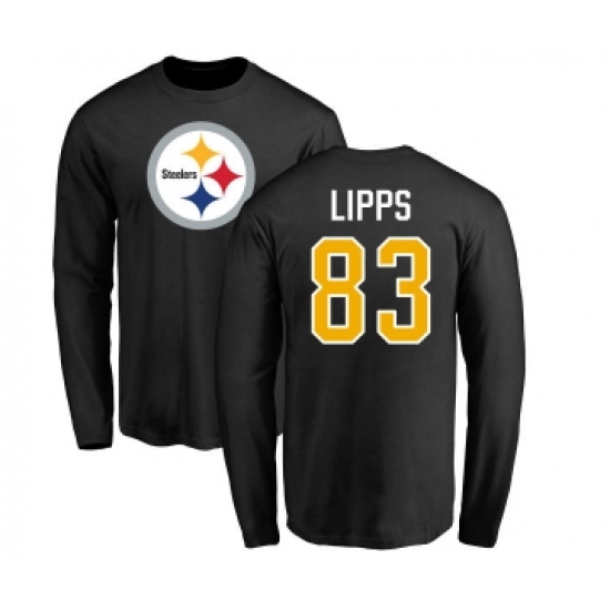 Football Pittsburgh Steelers #83 Louis Lipps Black Name & Number Logo Long Sleeve T-Shirt - ujerseystore