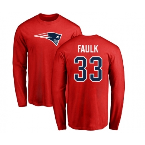 Football New England Patriots #33 Kevin Faulk Red Name & Number Logo Long Sleeve T-Shirt - ujerseystore