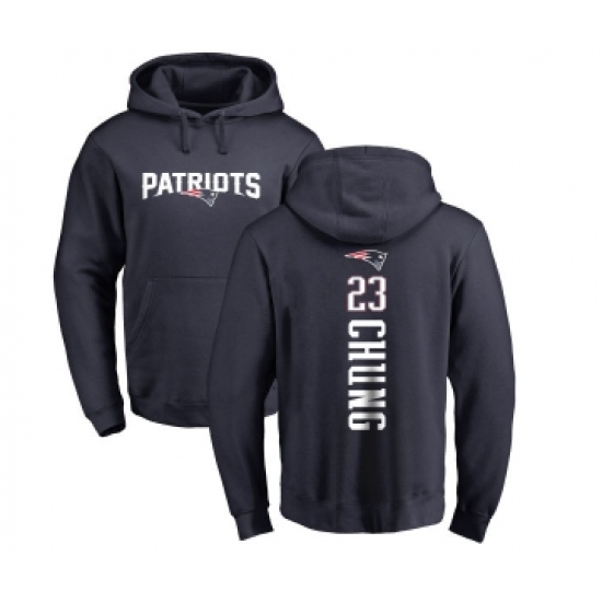 Football New England Patriots #23 Patrick Chung Navy Blue Backer Pullover Hoodie - ujerseystore