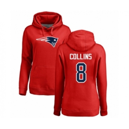 Football Women's New England Patriots #8 Jamie Collins Red Name & Number Logo Pullover Hoodie - ujerseystore