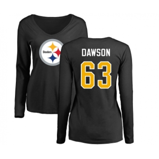 Football Women's Pittsburgh Steelers #63 Dermontti Dawson Black Name & Number Logo Slim Fit Long Sleeve T-Shirt - ujerseystore