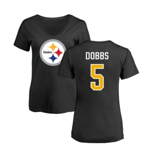 Football Women's Pittsburgh Steelers #5 Joshua Dobbs Black Name & Number Logo Slim Fit T-Shirt - ujerseystore