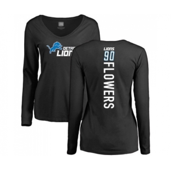 Football Women's Detroit Lions #90 Trey Flowers Black Backer Long Sleeve T-Shirt - ujerseystore