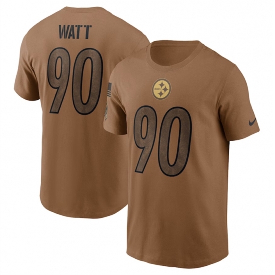 Men's Pittsburgh Steelers #90 T J Watt 2023 Brown Salute To Service T Shirt - ujerseystore
