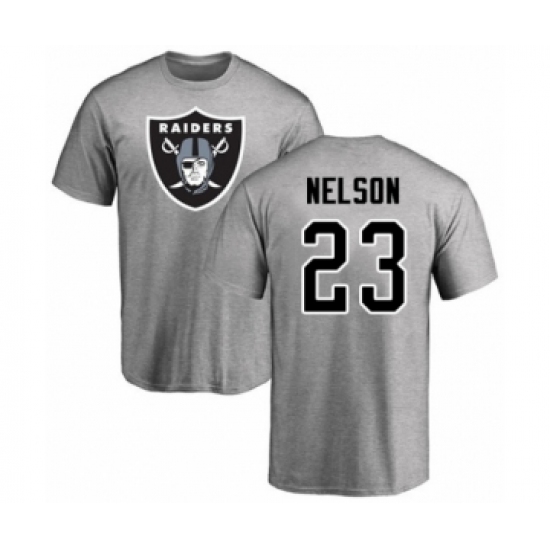 Football Oakland Raiders #23 Nick Nelson Ash Name & Number Logo T-Shirt - ujerseystore