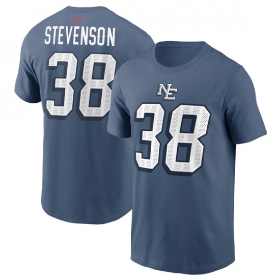 Men's New England Patriots #38 Rhamondre Stevenson Blue 2025 Rivalries Collection Player Name & Number T-Shirt - ujerseystore