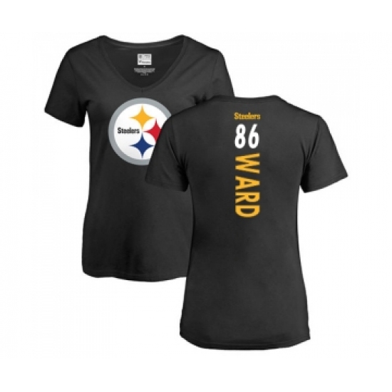 Football Women's Pittsburgh Steelers #86 Hines Ward Black Backer Slim Fit T-Shirt - ujerseystore