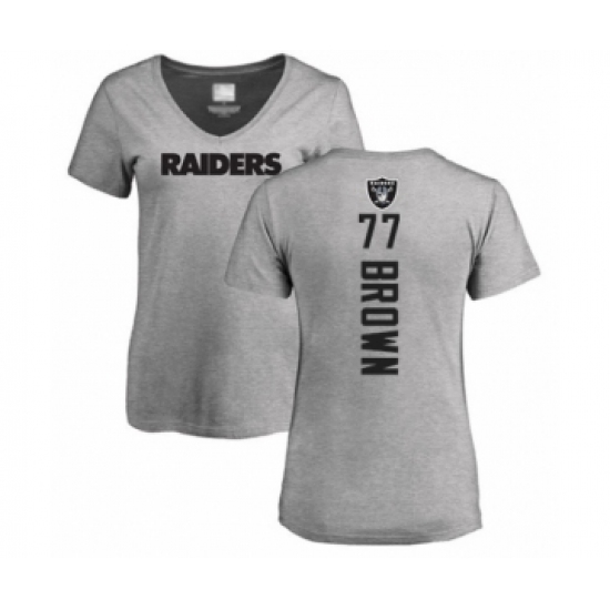 Football Women's Oakland Raiders #77 Trent Brown Ash Backer T-Shirt - ujerseystore