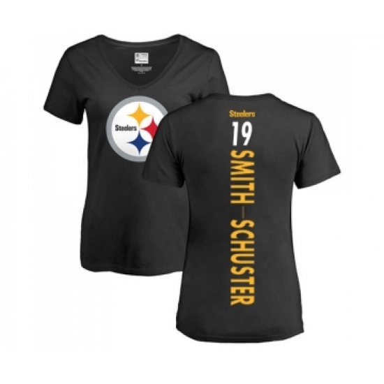 Football Women's Pittsburgh Steelers #19 JuJu Smith-Schuster Black Backer Slim Fit T-Shirt - ujerseystore