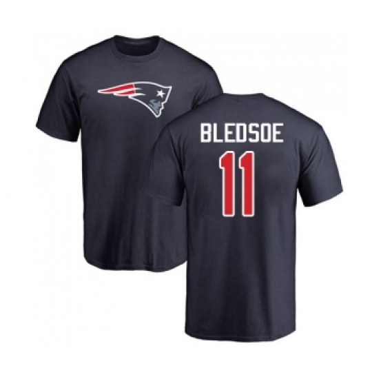 Football New England Patriots #11 Drew Bledsoe Navy Blue Name & Number Logo T-Shirt - ujerseystore