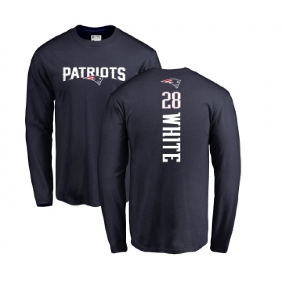 Football New England Patriots #28 James White Navy Blue Backer Long Sleeve T-Shirt - ujerseystore