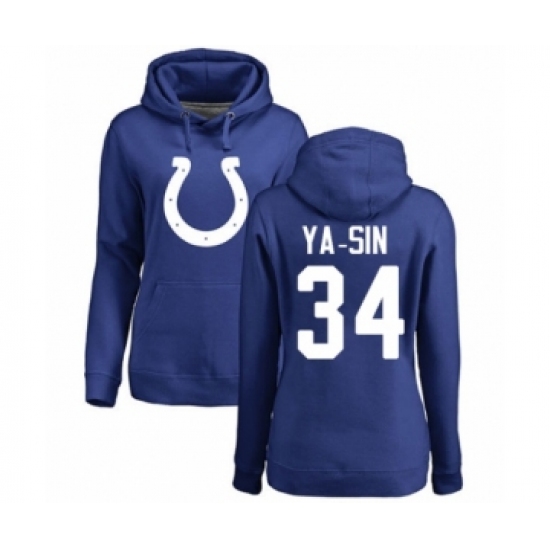 Football Women's Indianapolis Colts #34 Rock Ya-Sin Royal Blue Name & Number Logo Pullover Hoodie - ujerseystore