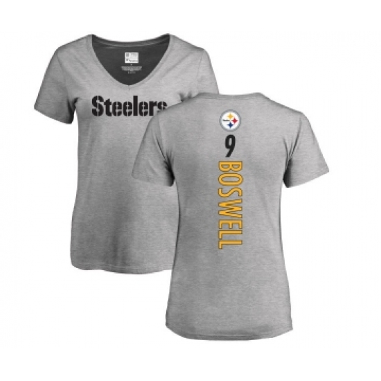 Football Women's Pittsburgh Steelers #9 Chris Boswell Ash Backer V-Neck T-Shirt - ujerseystore