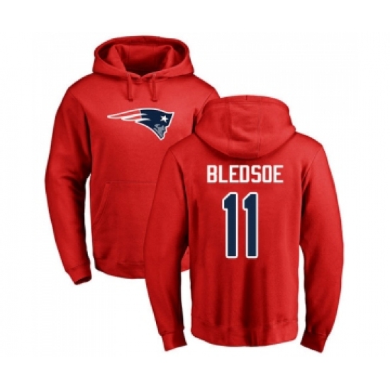 Football New England Patriots #11 Drew Bledsoe Red Name & Number Logo Pullover Hoodie - ujerseystore