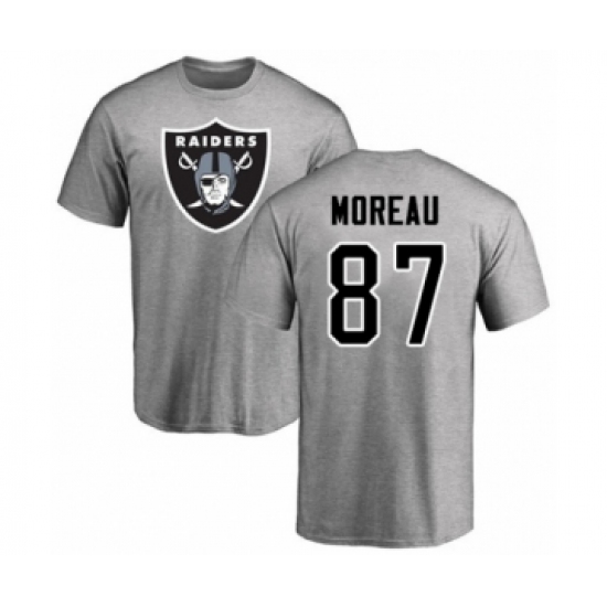 Football Oakland Raiders #87 Foster Moreau Ash Name & Number Logo T-Shirt - ujerseystore