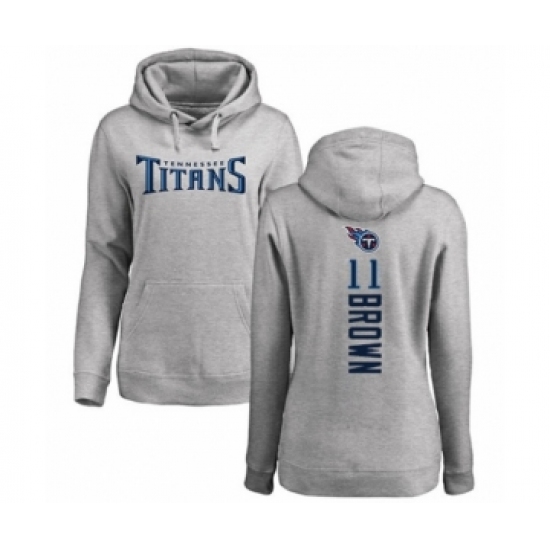 Football Women's Tennessee Titans #11 A.J. Brown Ash Backer Pullover Hoodie - ujerseystore