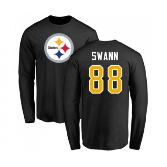 Football Pittsburgh Steelers #88 Lynn Swann Black Name & Number Logo Long Sleeve T-Shirt - ujerseystore