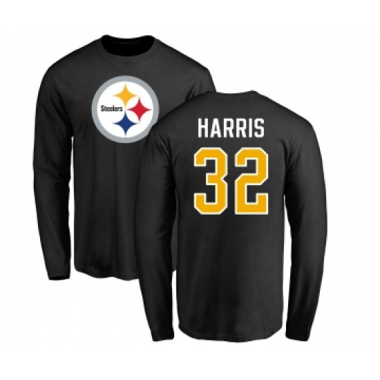 Football Pittsburgh Steelers #32 Franco Harris Black Name & Number Logo Long Sleeve T-Shirt - ujerseystore