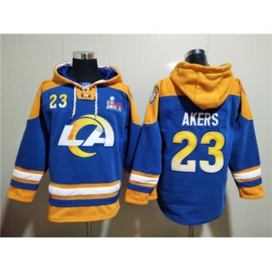 Men's Los Angeles Rams #23 Cam Akers 2022 Royal Super Bowl LVI Champions Pullover Hoodie - ujerseystore