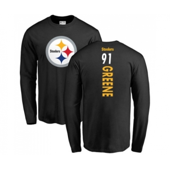 Football Pittsburgh Steelers #91 Kevin Greene Black Backer Long Sleeve T-Shirt - ujerseystore