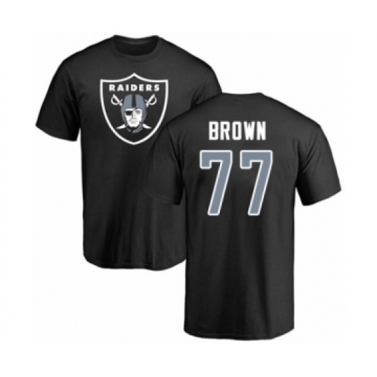 Football Oakland Raiders #77 Trent Brown Black Name & Number Logo T-Shirt - ujerseystore