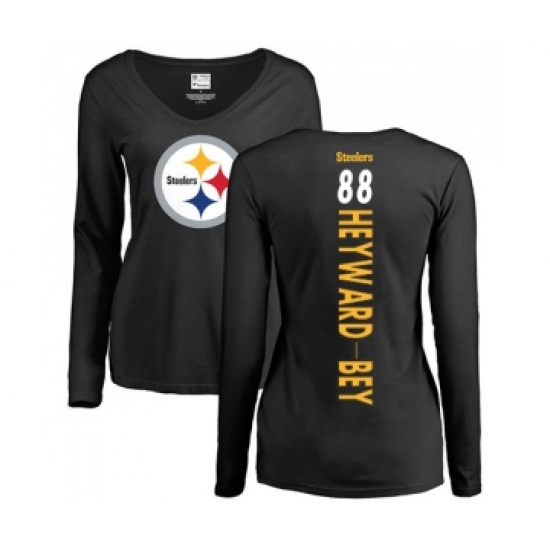Football Women's Pittsburgh Steelers #88 Darrius Heyward-Bey Black Backer Slim Fit Long Sleeve T-Shirt - ujerseystore