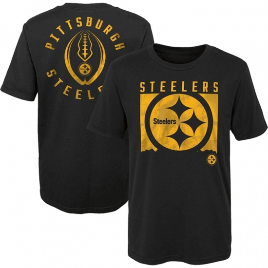 Men's Pittsburgh Steelers Black Preschool Liquid Camo Logo T Shirt - ujerseystore