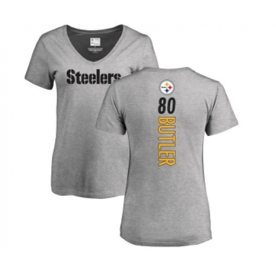 Football Women's Pittsburgh Steelers #80 Jack Butler Ash Backer V-Neck T-Shirt - ujerseystore