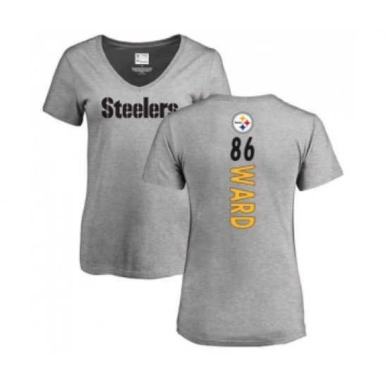 Football Women's Pittsburgh Steelers #86 Hines Ward Ash Backer V-Neck T-Shirt - ujerseystore