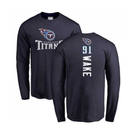 Football Tennessee Titans #91 Cameron Wake Navy Blue Backer Long Sleeve T-Shirt - ujerseystore