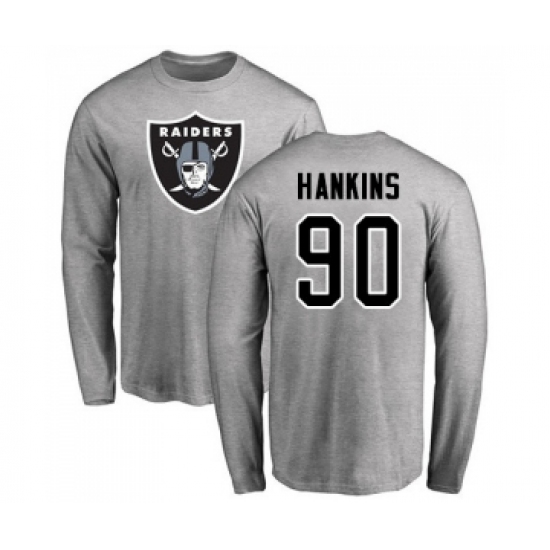 Football Oakland Raiders #90 Johnathan Hankins Ash Name & Number Logo Long Sleeve T-Shirt - ujerseystore