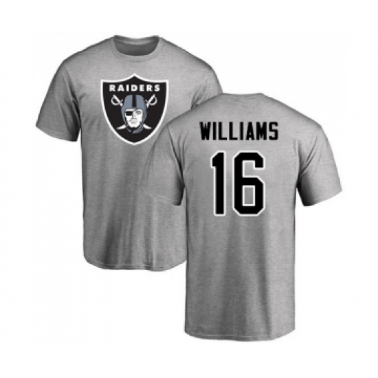 Football Oakland Raiders #16 Tyrell Williams Ash Name & Number Logo T-Shirt - ujerseystore