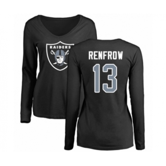 Football Women's Oakland Raiders #13 Hunter Renfrow Black Name & Number Logo Long Sleeve T-Shirt - ujerseystore