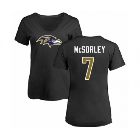 Football Women's Baltimore Ravens #7 Trace McSorley Black Name & Number Logo T-Shirt - ujerseystore