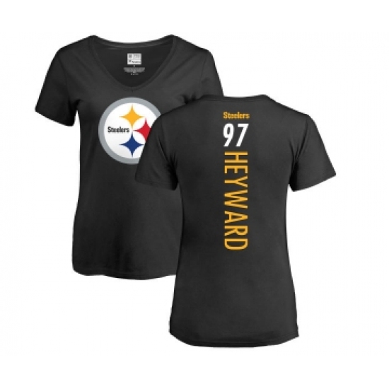 Football Women's Pittsburgh Steelers #97 Cameron Heyward Black Backer Slim Fit T-Shirt - ujerseystore