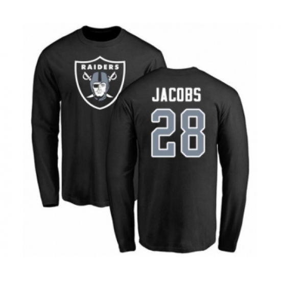 Football Oakland Raiders #28 Josh Jacobs Black Name & Number Logo Long Sleeve T-Shirt - ujerseystore