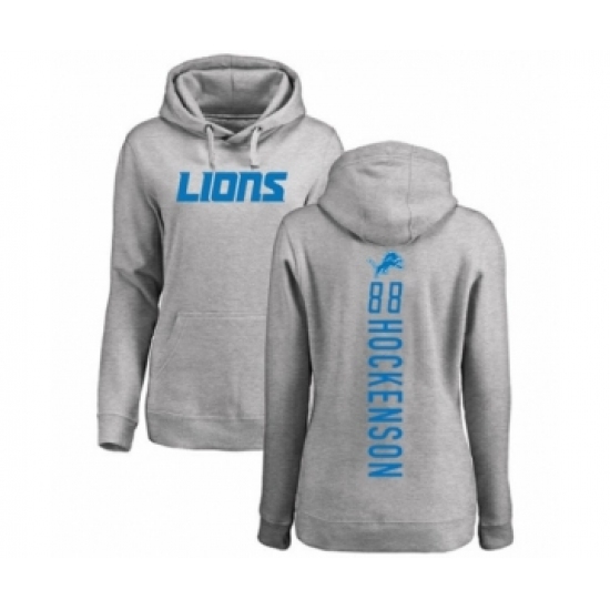 Football Women's Detroit Lions #88 T.J. Hockenson Ash Backer Pullover Hoodie - ujerseystore