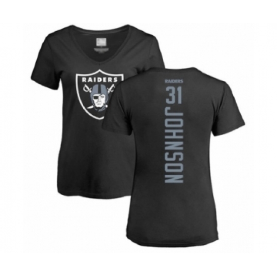 Football Women's Oakland Raiders #31 Isaiah Johnson Black Backer T-Shirt - ujerseystore