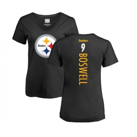 Football Women's Pittsburgh Steelers #9 Chris Boswell Black Backer Slim Fit T-Shirt - ujerseystore