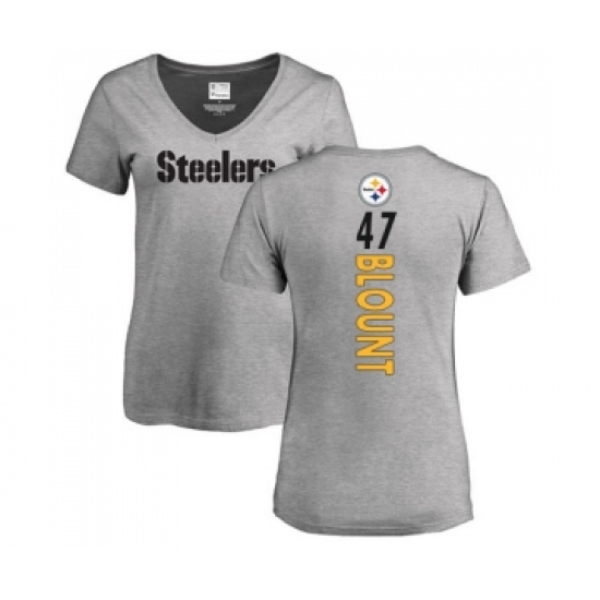 Football Women's Pittsburgh Steelers #47 Mel Blount Ash Backer V-Neck T-Shirt - ujerseystore