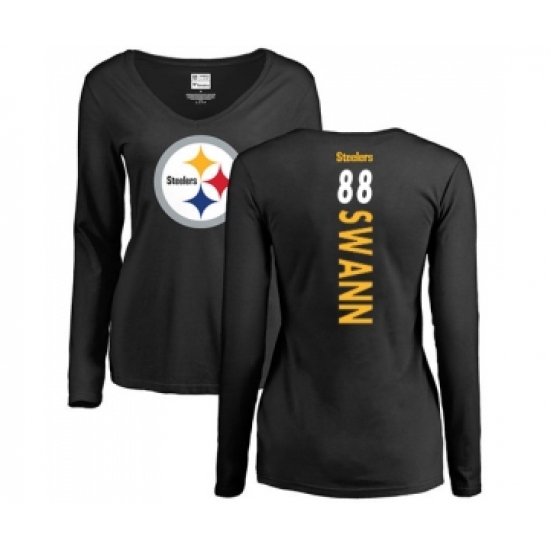 Football Women's Pittsburgh Steelers #88 Lynn Swann Black Backer Slim Fit Long Sleeve T-Shirt - ujerseystore