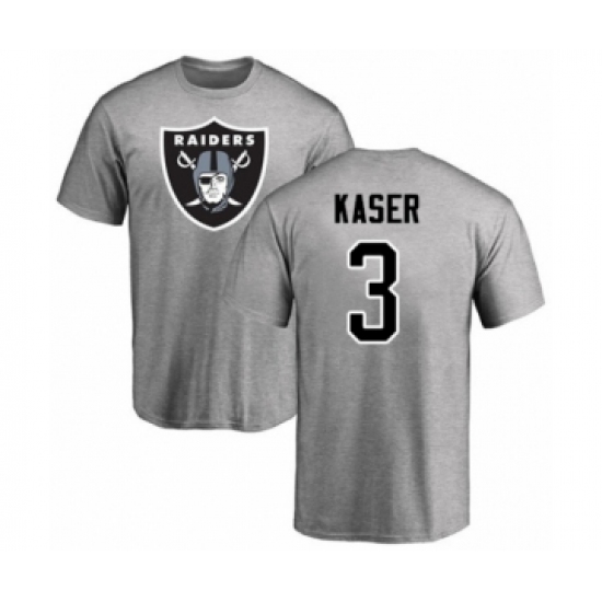 Football Oakland Raiders #3 Drew Kaser Ash Name & Number Logo T-Shirt - ujerseystore