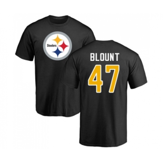 Football Pittsburgh Steelers #47 Mel Blount Black Name & Number Logo T-Shirt - ujerseystore