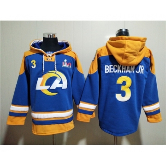 Men's Los Angeles Rams #3 Odell Beckham Jr. 2022 Royal Super Bowl LVI Champions Pullover Hoodie - ujerseystore