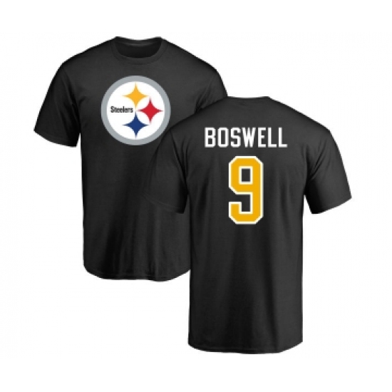 Football Pittsburgh Steelers #9 Chris Boswell Black Name & Number Logo T-Shirt - ujerseystore