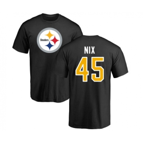 Football Pittsburgh Steelers #45 Roosevelt Nix Black Name & Number Logo T-Shirt - ujerseystore